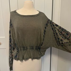 Free People Long Sleeve Green Boho Shirt